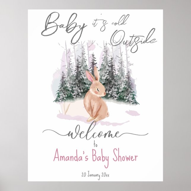 Póster Baby It's Cold Outside winter bunny baby shower (Frente)