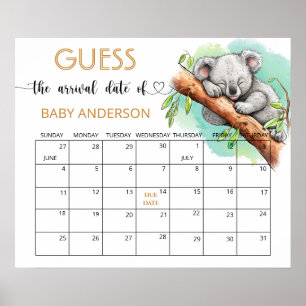 Póster Baby Koala Baby Shower Adivinar fecha límite
