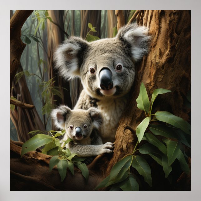 Póster Baby Koala Bear y Mamá (Frente)