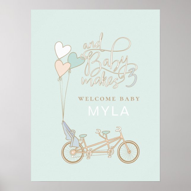 Póster Baby Makes Three tandem bike with baby seat custom (Frente)