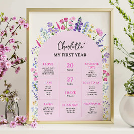 Póster Baby Milestone Board Wildflowers Chica Primer Cump