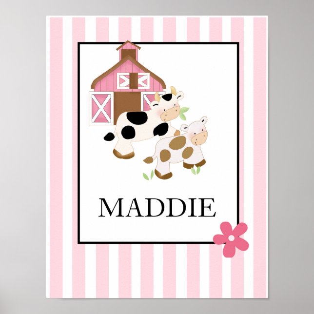 Póster Baby Moo Cow Farm Pink Name Print Personalizado (Frente)