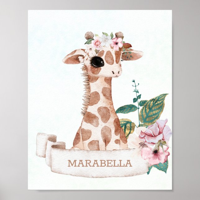 Póster *~* Baby Name Giraffe Nursery Girl Jungle Sweet (Frente)
