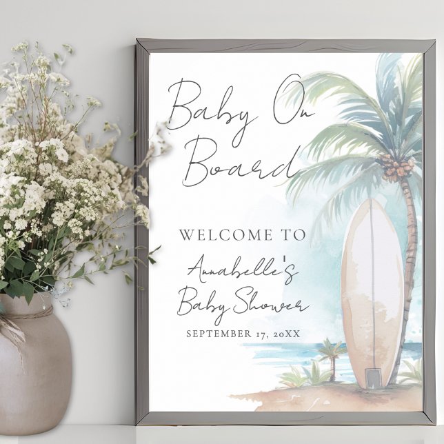 Póster Baby On Board Beach Baby Shower Welcome Sign (Baby On Board Beach Baby Shower Welcome Sign)