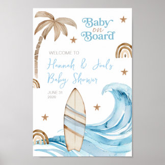 Póster Baby on Board Blue Boy Baby Shower Welcome Sign