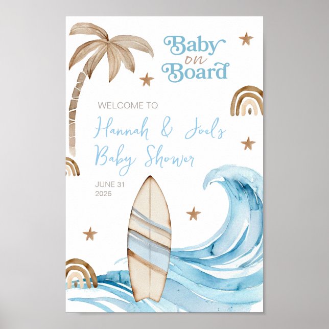 Póster Baby on Board Blue Boy Baby Shower Welcome Sign (Frente)