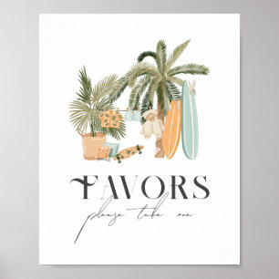 Póster Baby on Board Palm Tree Surf Baby Shower Favores