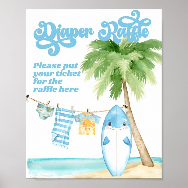 Póster Baby on Board Surfing Boy Baby Shower Diaper (Frente)