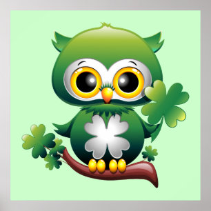 Póster Baby Owl St Patrick Cartoon Poster