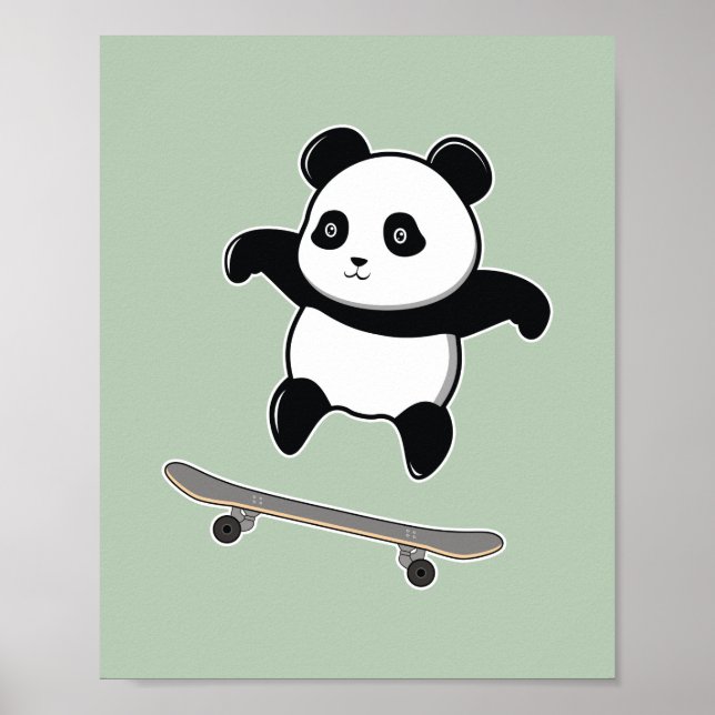 Póster Baby Panda Skateboard (Frente)