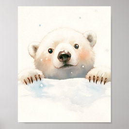Póster Baby Polar Bear In the Snow Nursery Room Decor