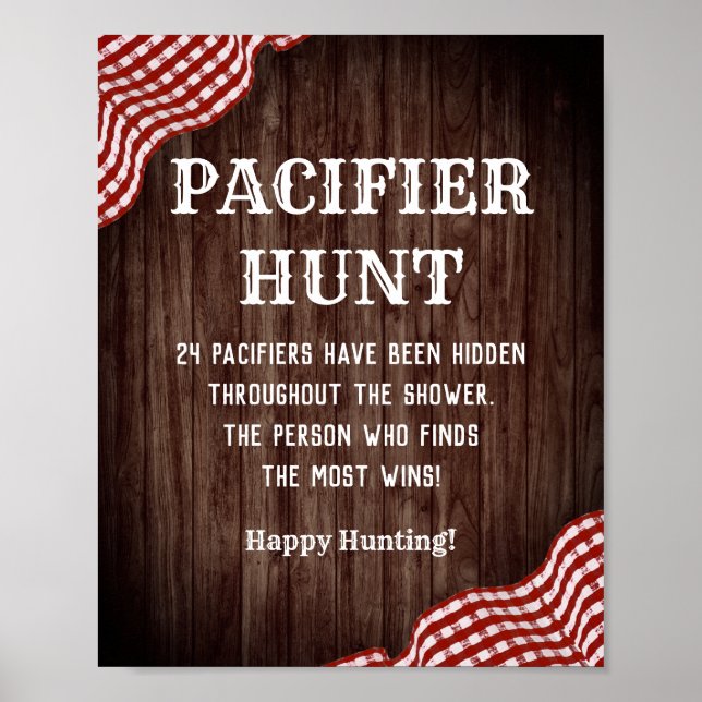 Póster Baby Q BBQ Baby Shower Pacifier Hunt Game Rótulo (Frente)