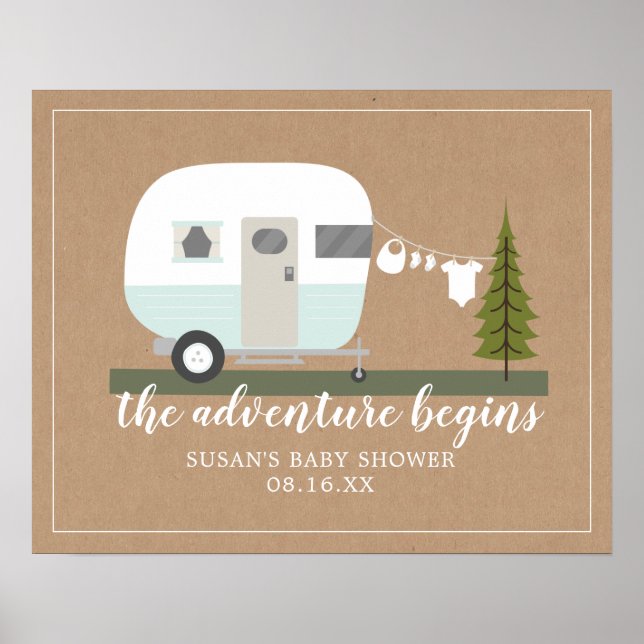Póster Baby Shower Adventure Trailer Camper Blue Boy (Frente)