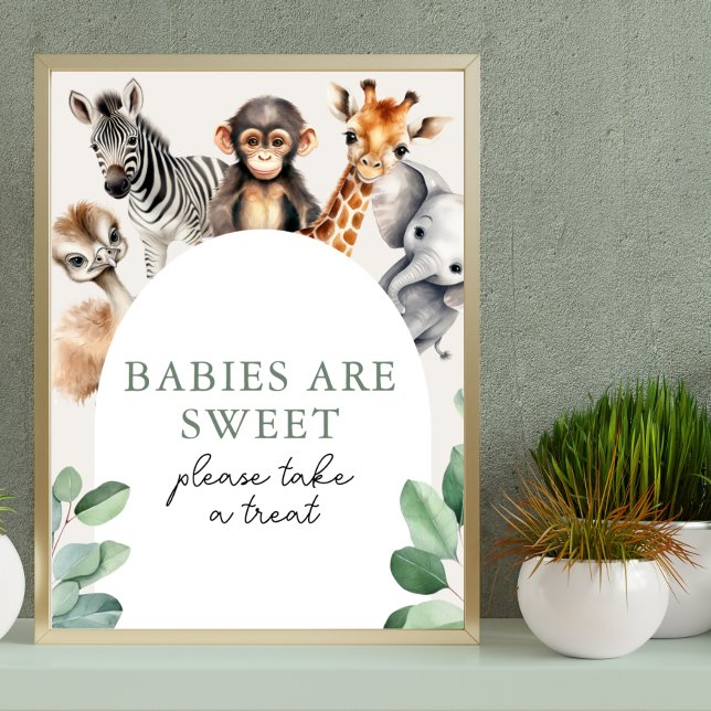 Póster Baby Shower: Animales de Safari de la Selva recibe (Jungle Safari Animals Baby Shower Take a Treat Poster)