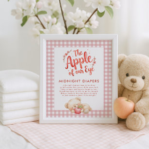 Póster Baby Shower Apple of Eye Gingham Midnight Diaper