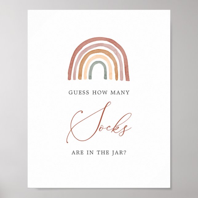 Póster Baby Shower arcoiris adivina cuántos calcetines Ró (Frente)