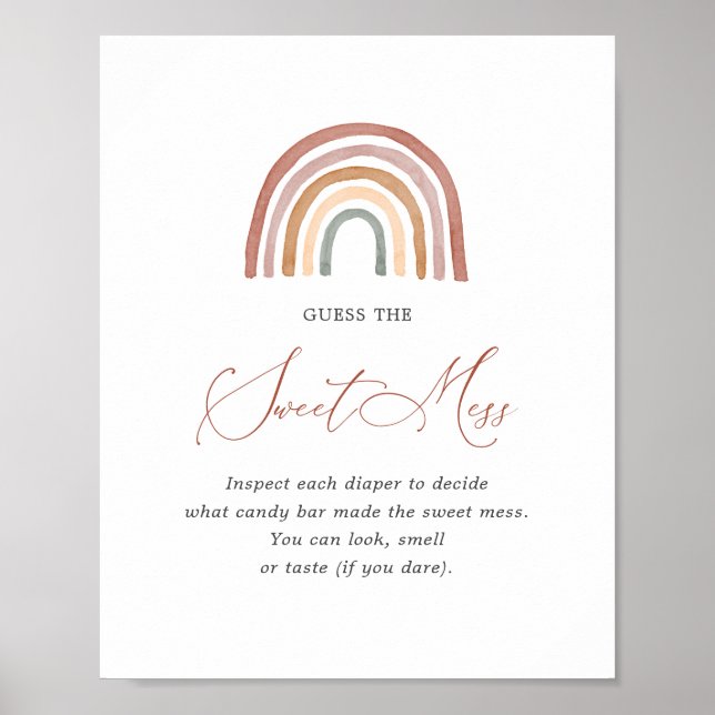 Póster Baby Shower arcoiris adivina el dulce Rótulo de aj (Frente)