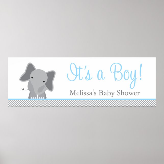 Póster Baby Shower azul claro de elefante suave (Frente)