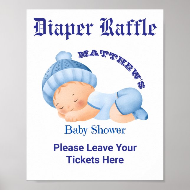Póster Baby Shower azul, juego de Fiesta Baby Boy Shower (Frente)