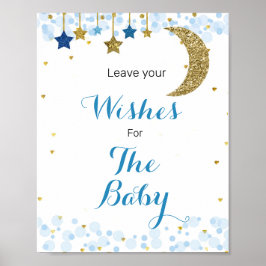 Póster Baby Shower azul lunar desea un Rótulo bebé