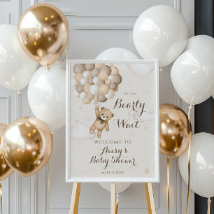 Póster Baby Shower Bear Wait Brown Bear Balloon