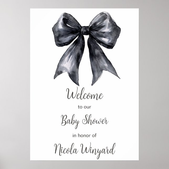 Póster Baby Shower Black Coquette Bow (Frente)