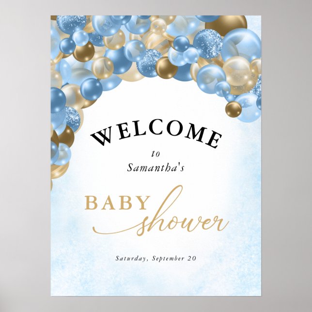 Póster Baby Shower Blue & Gold Balloon Arch Boy (Frente)