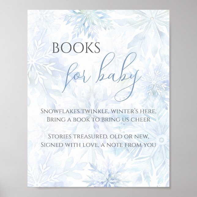 Póster Baby Shower Blue Snowflake Books for Baby (Frente)