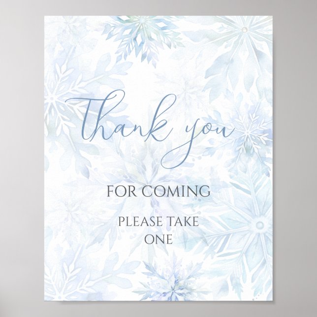 Póster Baby Shower Blue Snowflake Thank You for Coming  (Frente)