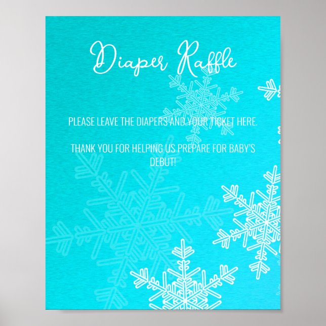 Póster Baby Shower Blue Snowflakes Diaper Raffle Rótulo (Frente)
