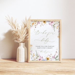 Póster Baby Shower Book for Baby Boho Wildflowers