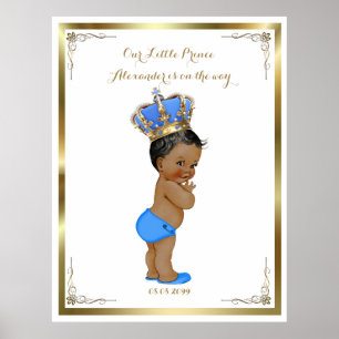 Póster Baby Shower Boy, azul blanco, elegante, 32x41 300p