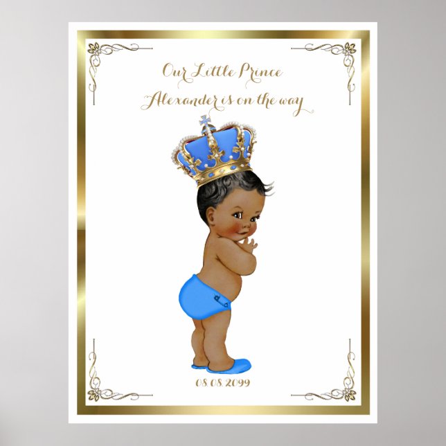 Póster Baby Shower Boy, azul blanco, elegante, 32x41 300p (Frente)