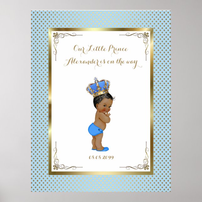 Póster Baby Shower Boy, azul blanco, elegante, 32x41 300p (Frente)