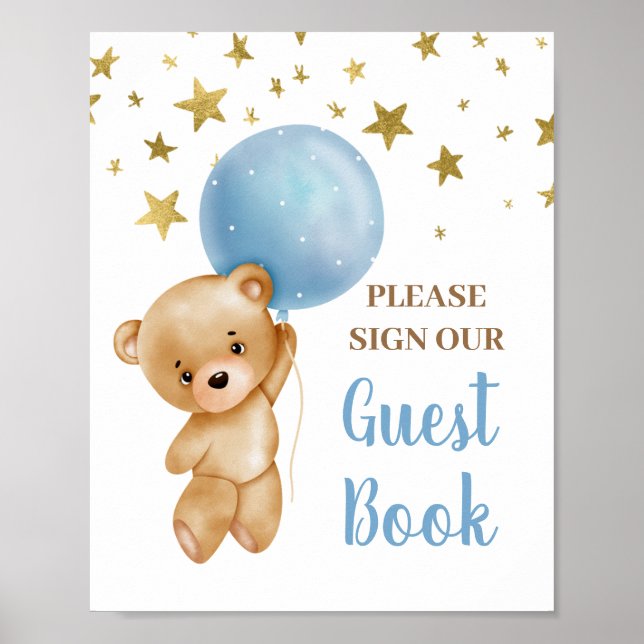 Póster Baby Shower Boy Bear Guest Book (Frente)