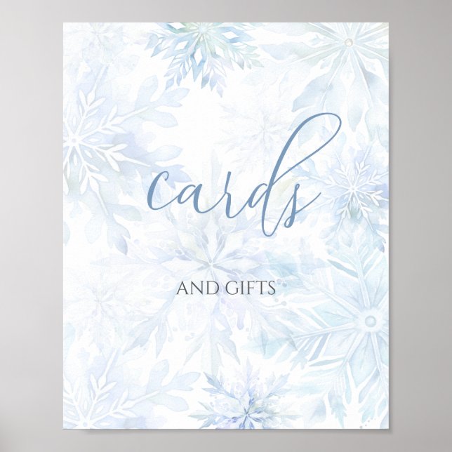 Póster Baby Shower Boy Blue Snowflake Cards and Gifts  (Frente)