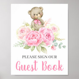 Póster Baby Shower Chica Bear Guest Book
