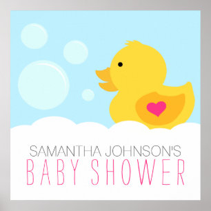 Póster Baby Shower Chica de baño de burbujas dudosas de c