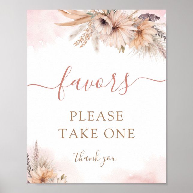 Póster Baby Shower, Chica de Boho Pampas y Grass Floral,  (Frente)