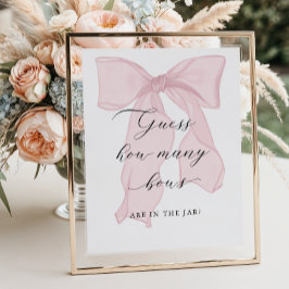 Póster Baby Shower Chica de Bow Rosado Adivina cuántas re