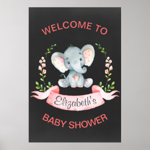 Póster Baby Shower Chica de elefante acuático Chalkboard