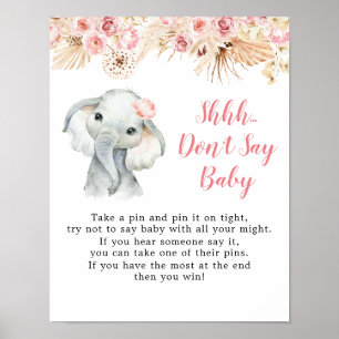 Póster Baby Shower, Chica de Elefantes de Boho Rosado, no