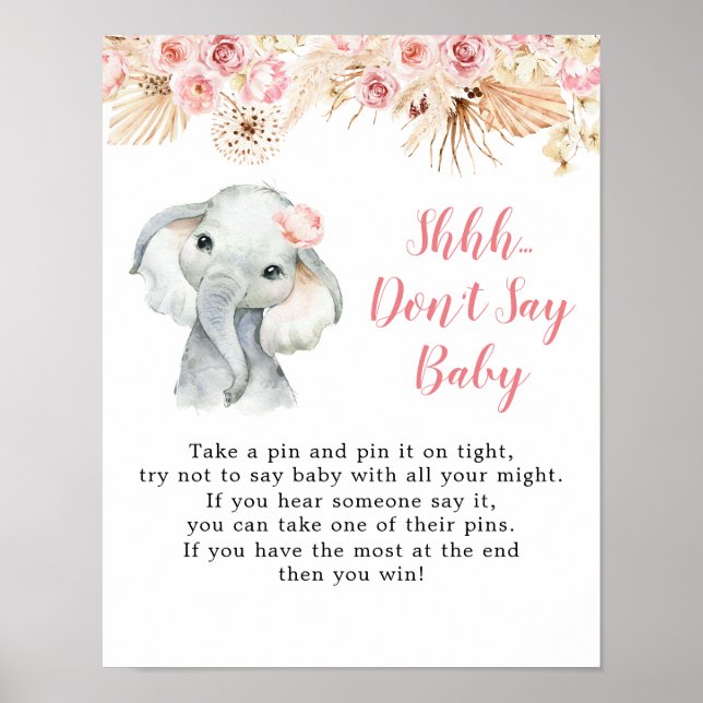 Póster Baby Shower, Chica de Elefantes de Boho Rosado, no (Frente)