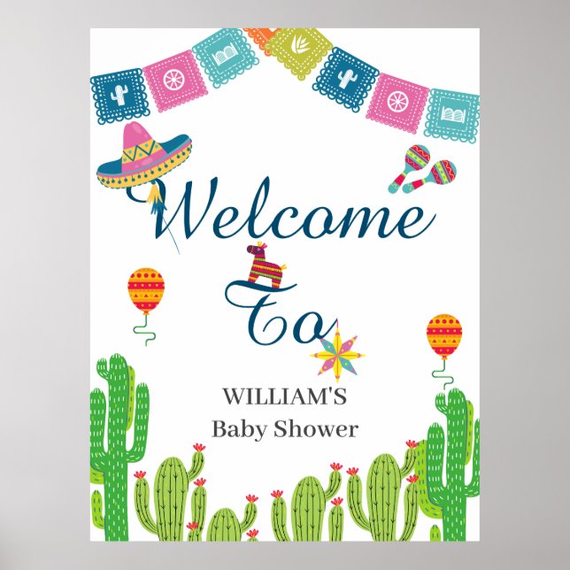 Póster Baby Shower colorido mexicano de Fiesta Cactus (Frente)