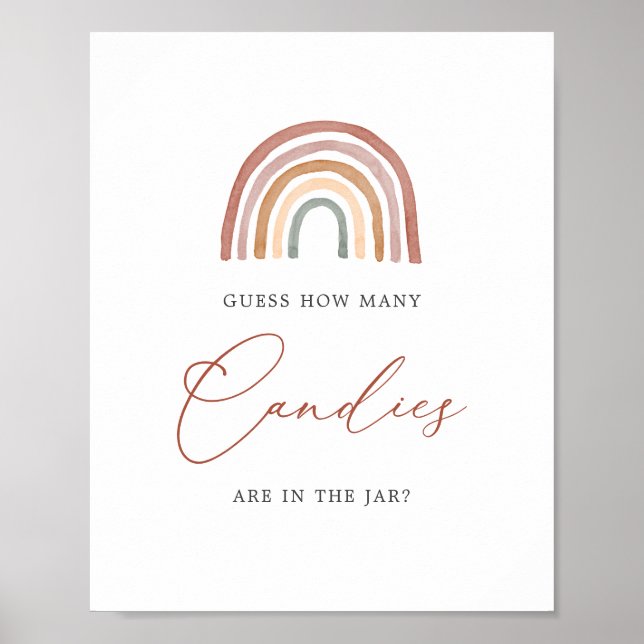 Póster Baby Shower con arcoiris adivina cuántos Rótulos d (Frente)