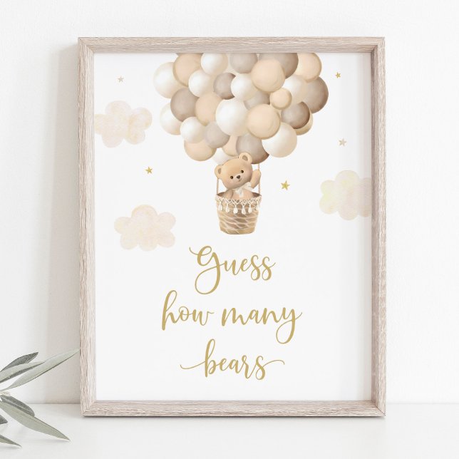 Póster Baby Shower con globo Gold Teddy Bear adivina cuán (Subido por el creador)