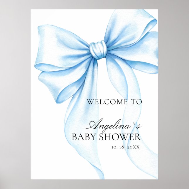 Póster  Baby shower con lazo delicado. (Frente)