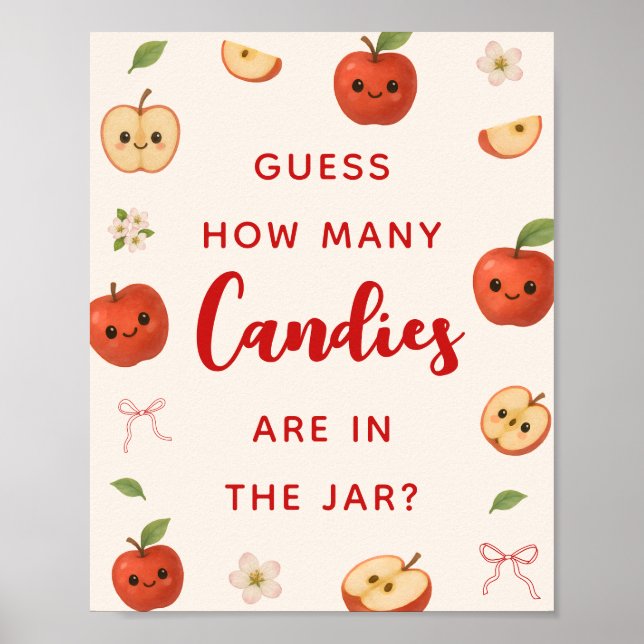 Póster Baby Shower con temas de Apple adivina cuántos can (Frente)