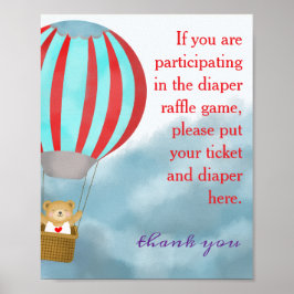 Póster Baby Shower Cute Cub Diaper Raffle Sign