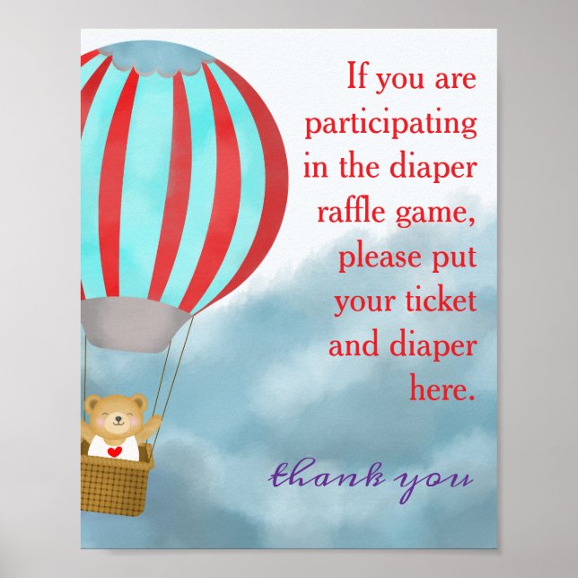 Póster Baby Shower Cute Cub Diaper Raffle Sign (Frente)